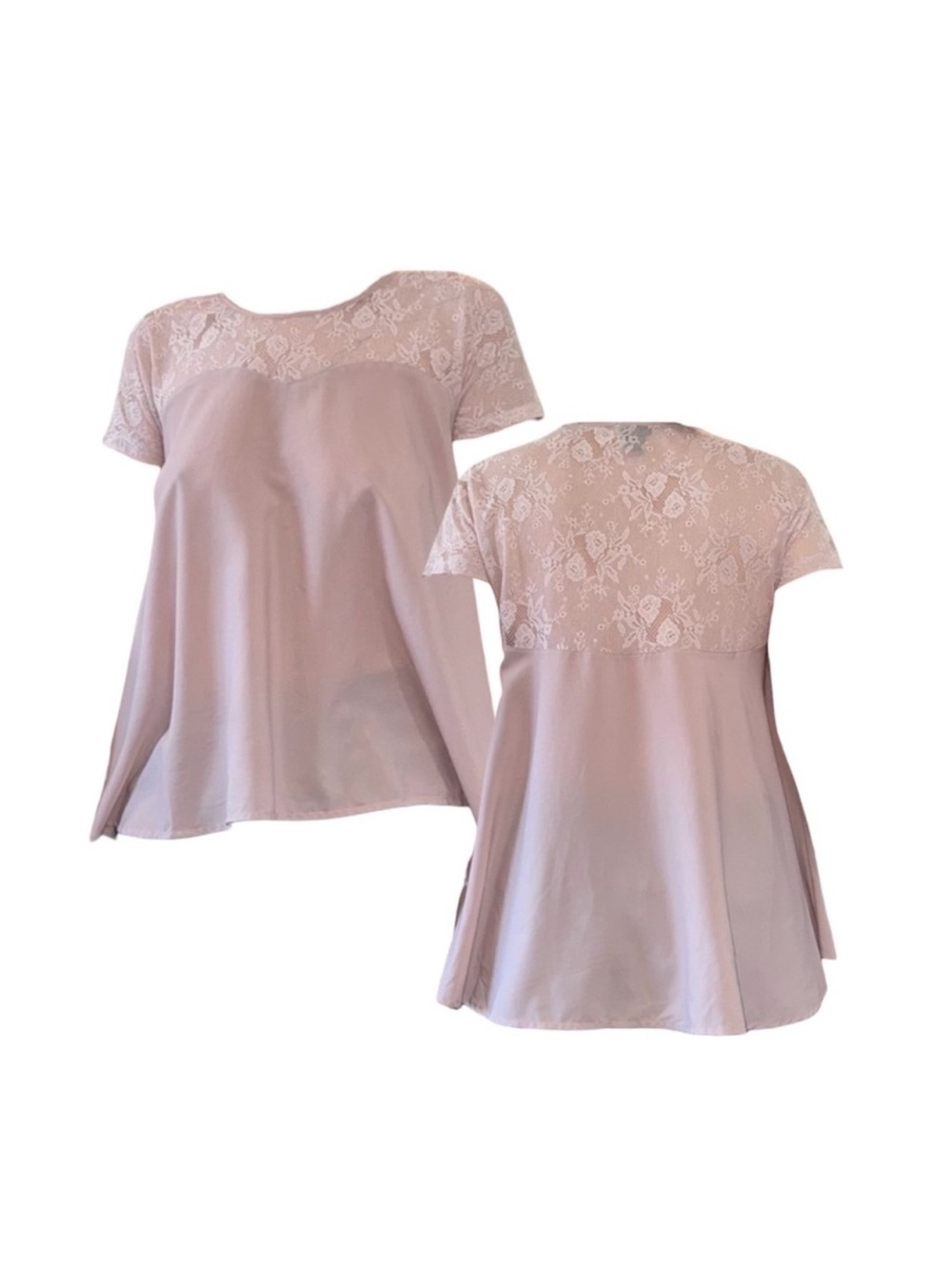 H&M Lace Yoke Short Sleeve Top - Light Pink